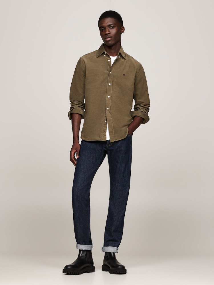 Tommy Hilfiger Green Regular Fit Solid Corduroy 100% Cotton Shirt - Image 4 of 4