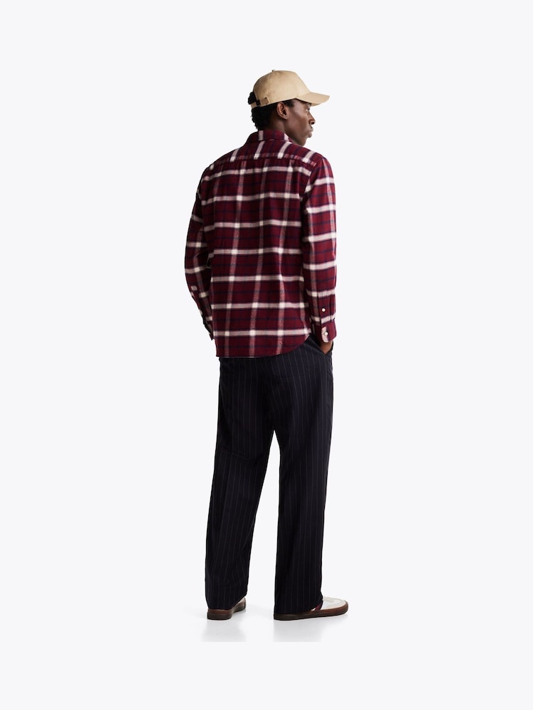 Tommy Hilfiger Red 100% Cotton Brushed Shadow Check Shirt - Image 2 of 7