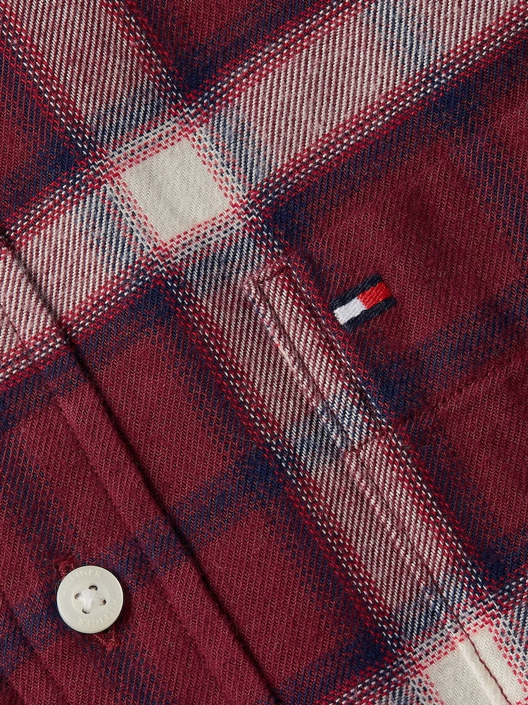 Tommy Hilfiger Red 100% Cotton Brushed Shadow Check Shirt - Image 7 of 7