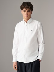 White Slim Fit Long Sleeve Oxford Shirt - Image 1 of 8