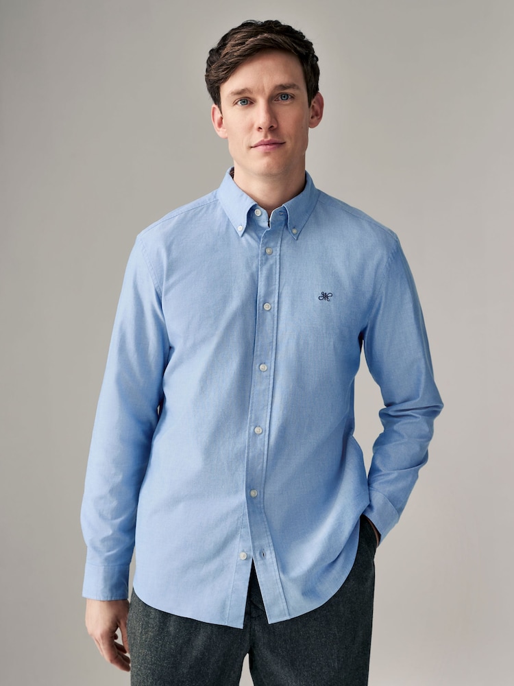 Light Blue Slim Fit Long Sleeve Oxford Shirt - Image 1 of 7