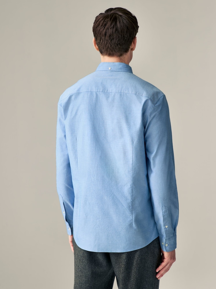 Light Blue Slim Fit Long Sleeve Oxford Shirt - Image 2 of 7
