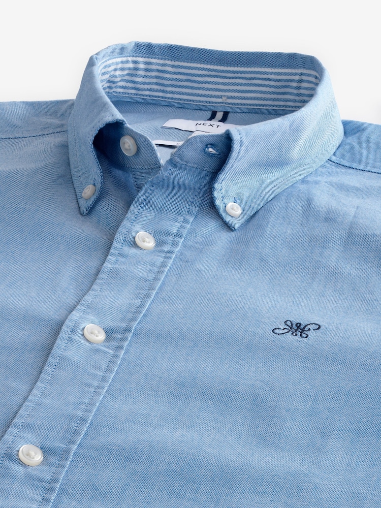 Light Blue Slim Fit Long Sleeve Oxford Shirt - Image 7 of 7