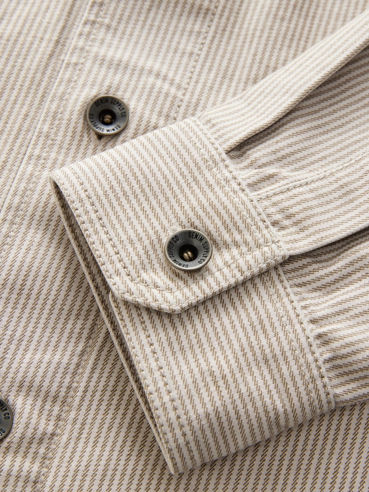 Neutral Stripe Corduroy Collar 100% Cotton Shacket - Image 10 of 11