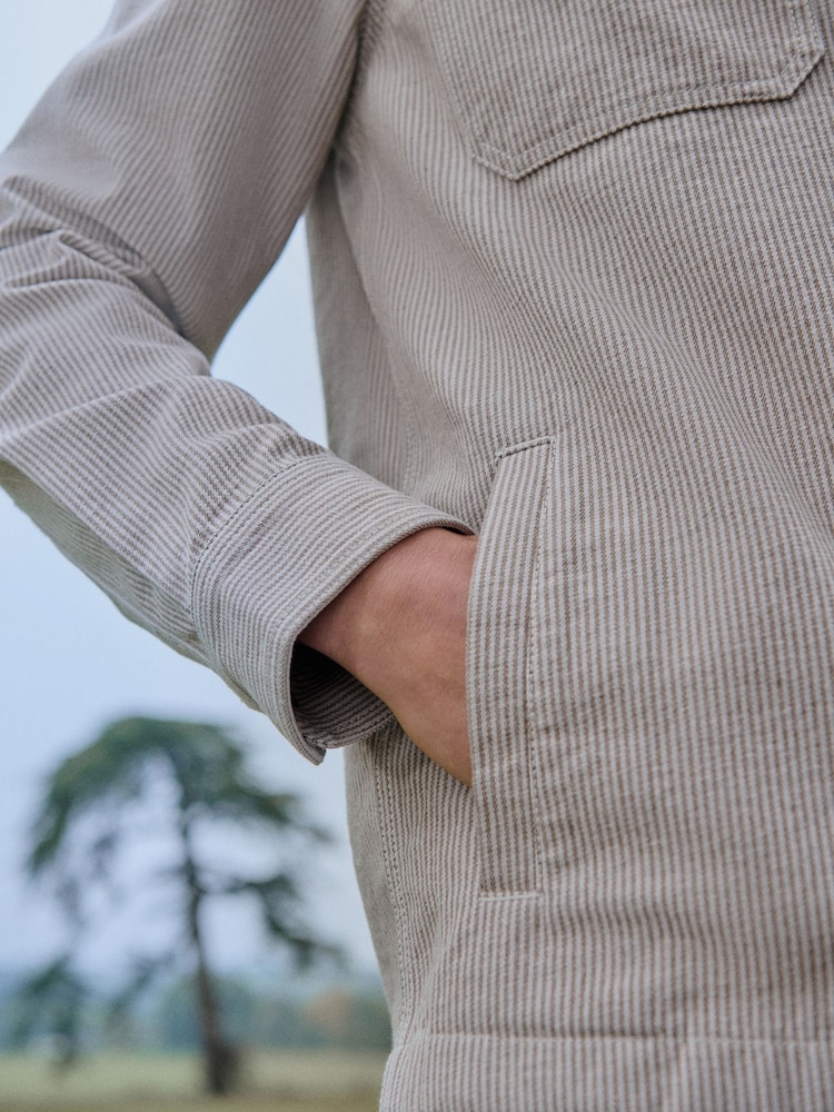 Neutral Stripe Corduroy Collar 100% Cotton Shacket - Image 5 of 11