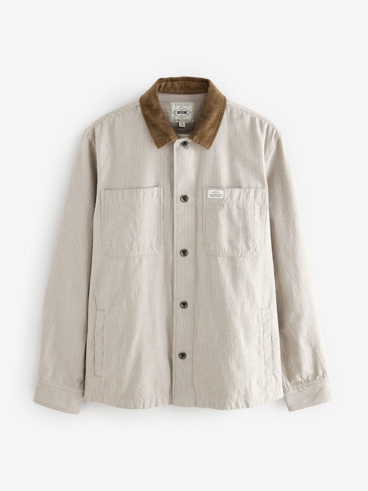 Neutral Stripe Corduroy Collar 100% Cotton Shacket - Image 6 of 11