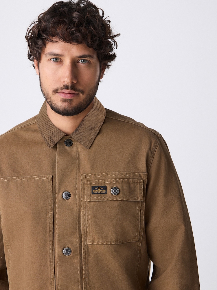 Stone Canvas Chore 100% Cotton Jacket With Corduroy Collar - Image 1 of 9