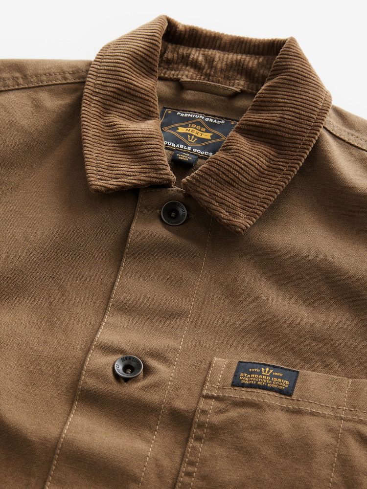 Stone Canvas Chore 100% Cotton Jacket With Corduroy Collar - Image 7 of 9