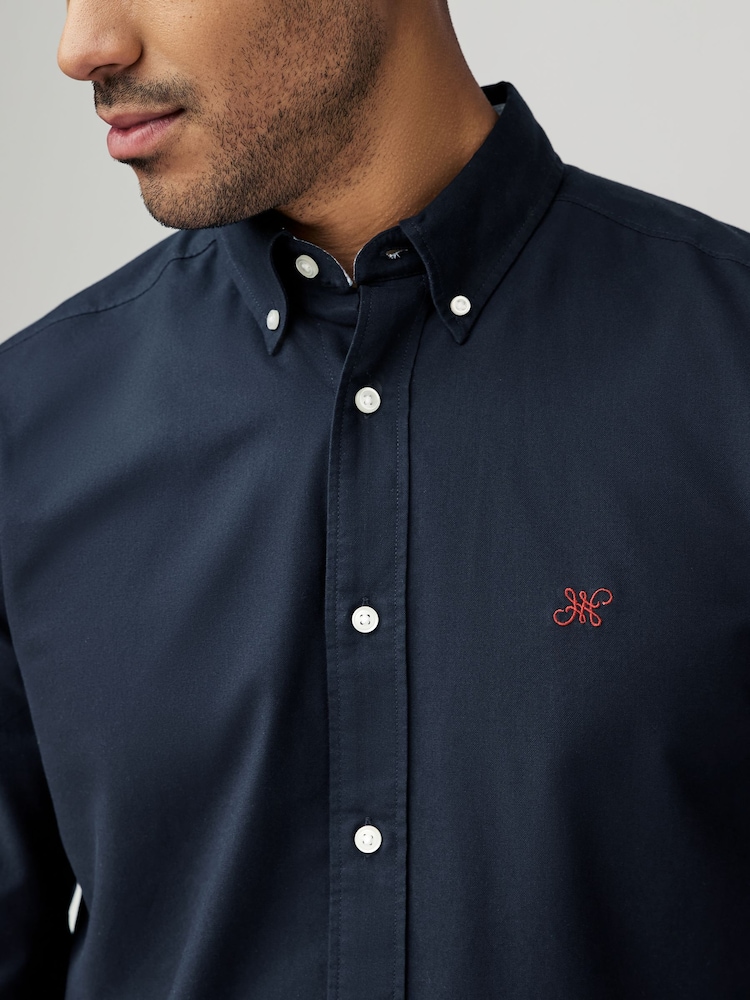 Bleu marine - Ajustement régulier - Chemise Oxford à manches longues - Image 5 of 8