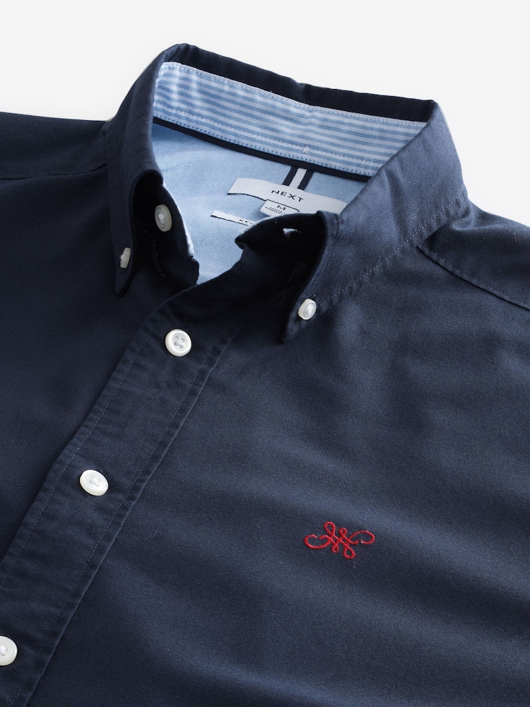 Navy Blue Regular Fit Long Sleeve Oxford Shirt - Image 8 of 8