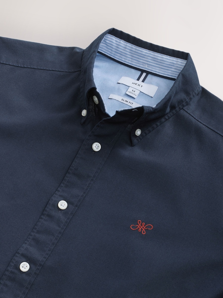 Navy Blue Slim Fit Long Sleeve Oxford Shirt - Image 10 of 10