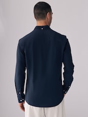 Navy Blue Slim Fit Long Sleeve Oxford Shirt - Image 3 of 10