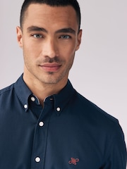 Navy Blue Slim Fit Long Sleeve Oxford Shirt - Image 5 of 10