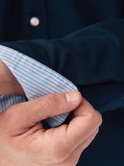 Navy Blue Slim Fit Long Sleeve Oxford Shirt - Image 7 of 10