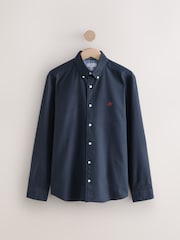 Navy Blue Slim Fit Long Sleeve Oxford Shirt - Image 8 of 10