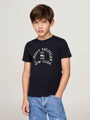 Tommy Hilfiger Blue Regular Fit Nautical Arch Printed Short Sleeved 100% Cotton T-Shirt - Image 3 of 5