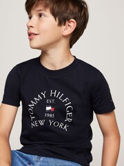 Tommy Hilfiger Blue Regular Fit Nautical Arch Printed Short Sleeved 100% Cotton T-Shirt - Image 4 of 5