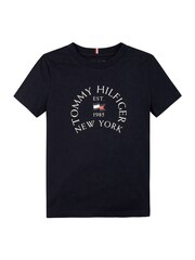 Tommy Hilfiger Blue Regular Fit Nautical Arch Printed Short Sleeved 100% Cotton T-Shirt - Image 5 of 5
