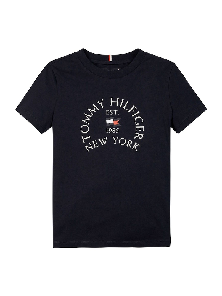 Tommy Hilfiger Blue Regular Fit Nautical Arch Printed Short Sleeved 100% Cotton T-Shirt - Image 5 of 5