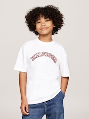 Tommy Hilfiger White Regular Fit Monotype Embroidered Short Sleeved 100% Cotton T-Shirt - Image 1 of 5