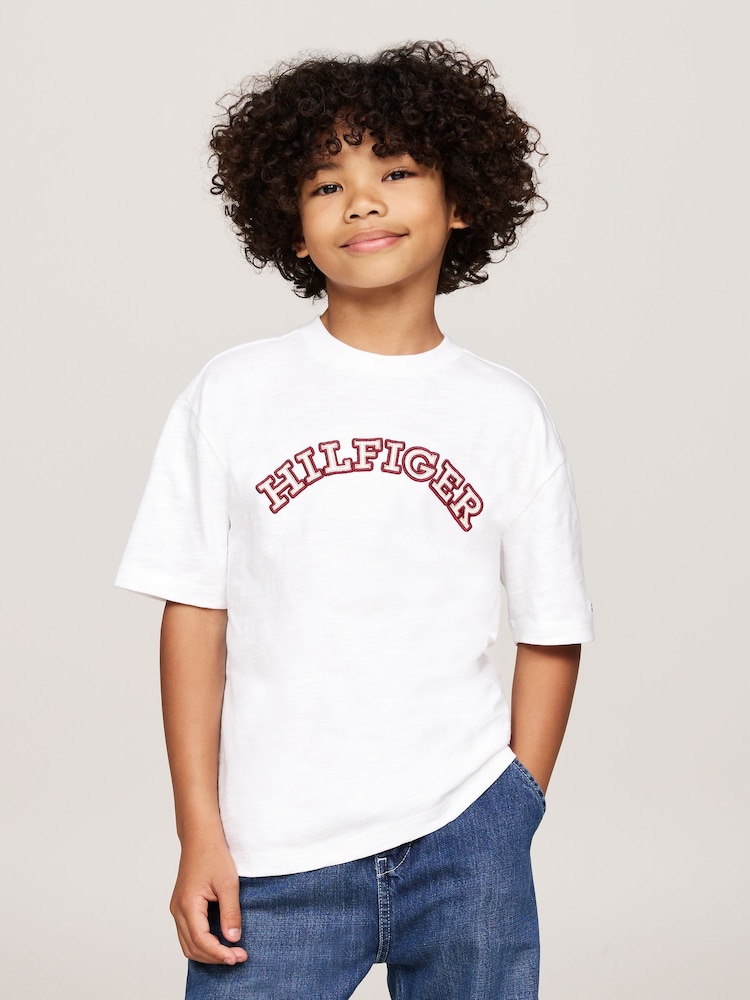 Tommy Hilfiger White Regular Fit Monotype Embroidered Short Sleeved 100% Cotton T-Shirt - Image 1 of 5