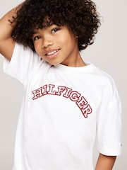 Tommy Hilfiger White Regular Fit Monotype Embroidered Short Sleeved 100% Cotton T-Shirt - Image 3 of 5
