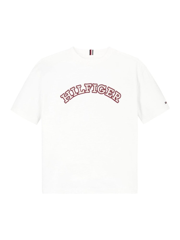 Tommy Hilfiger White Regular Fit Monotype Embroidered Short Sleeved 100% Cotton T-Shirt - Image 5 of 5