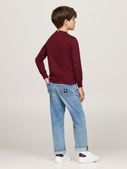 Tommy Hilfiger Burgundy Red Regular Fit Monotype Embroidered Long Sleeved 100% Cotton T-Shirts 2 Pack - Image 2 of 4