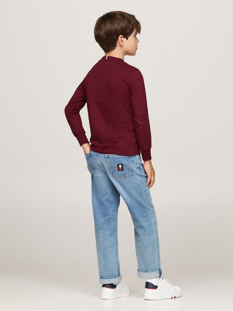 Tommy Hilfiger Burgundy Red Regular Fit Monotype Embroidered Long Sleeved 100% Cotton T-Shirts 2 Pack - Image 2 of 4