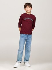 Tommy Hilfiger Burgundy Red Regular Fit Monotype Embroidered Long Sleeved 100% Cotton T-Shirts 2 Pack - Image 3 of 4