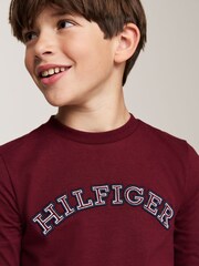 Tommy Hilfiger Burgundy Red Regular Fit Monotype Embroidered Long Sleeved 100% Cotton T-Shirts 2 Pack - Image 4 of 4