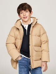 Tommy Hilfiger Brown Monotype Ribstop Puffer Jacket - Image 1 of 5