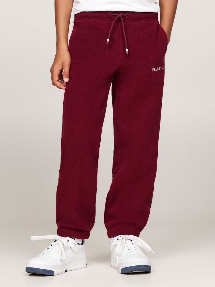 Tommy Hilfiger Burgundy Red Unisex Polar Fleece Joggers - Image 1 of 5