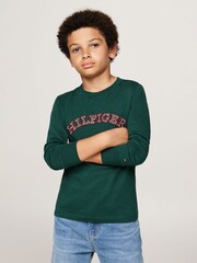 Tommy Hilfiger Green Regular Fit Monotype Embroidered Long Sleeved 100% Cotton T-Shirts 2 Pack - Image 1 of 4