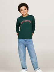 Tommy Hilfiger Green Regular Fit Monotype Embroidered Long Sleeved 100% Cotton T-Shirts 2 Pack - Image 2 of 4