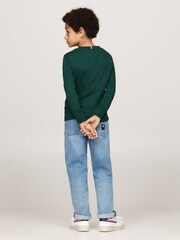 Tommy Hilfiger Green Regular Fit Monotype Embroidered Long Sleeved 100% Cotton T-Shirts 2 Pack - Image 3 of 4