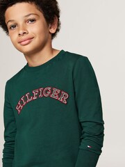 Tommy Hilfiger Green Regular Fit Monotype Embroidered Long Sleeved 100% Cotton T-Shirts 2 Pack - Image 4 of 4