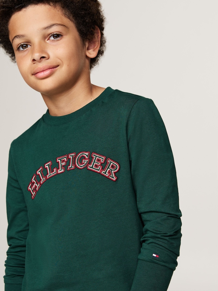 Tommy Hilfiger Green Regular Fit Monotype Embroidered Long Sleeved 100% Cotton T-Shirts 2 Pack - Image 4 of 4
