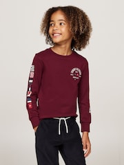 Tommy Hilfiger Burgundy Red Regular Fit Flags Embroidered Long Sleeved T-Shirt - Image 1 of 5