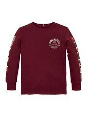 Tommy Hilfiger Burgundy Red Regular Fit Flags Embroidered Long Sleeved T-Shirt - Image 5 of 5
