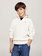 Tommy Hilfiger Cream Quarter Zip Turtleneck Sweater - Image 1 of 5
