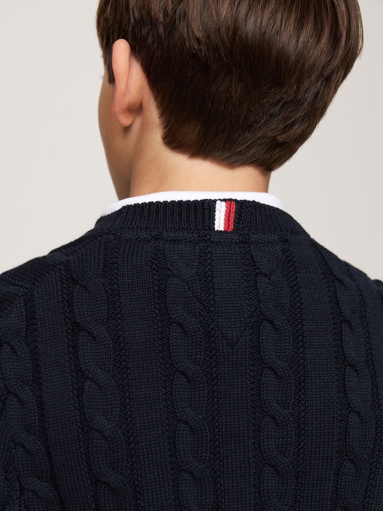 Tommy Hilfiger Blue Regular Fitessential Cable Jumper - Image 4 of 5