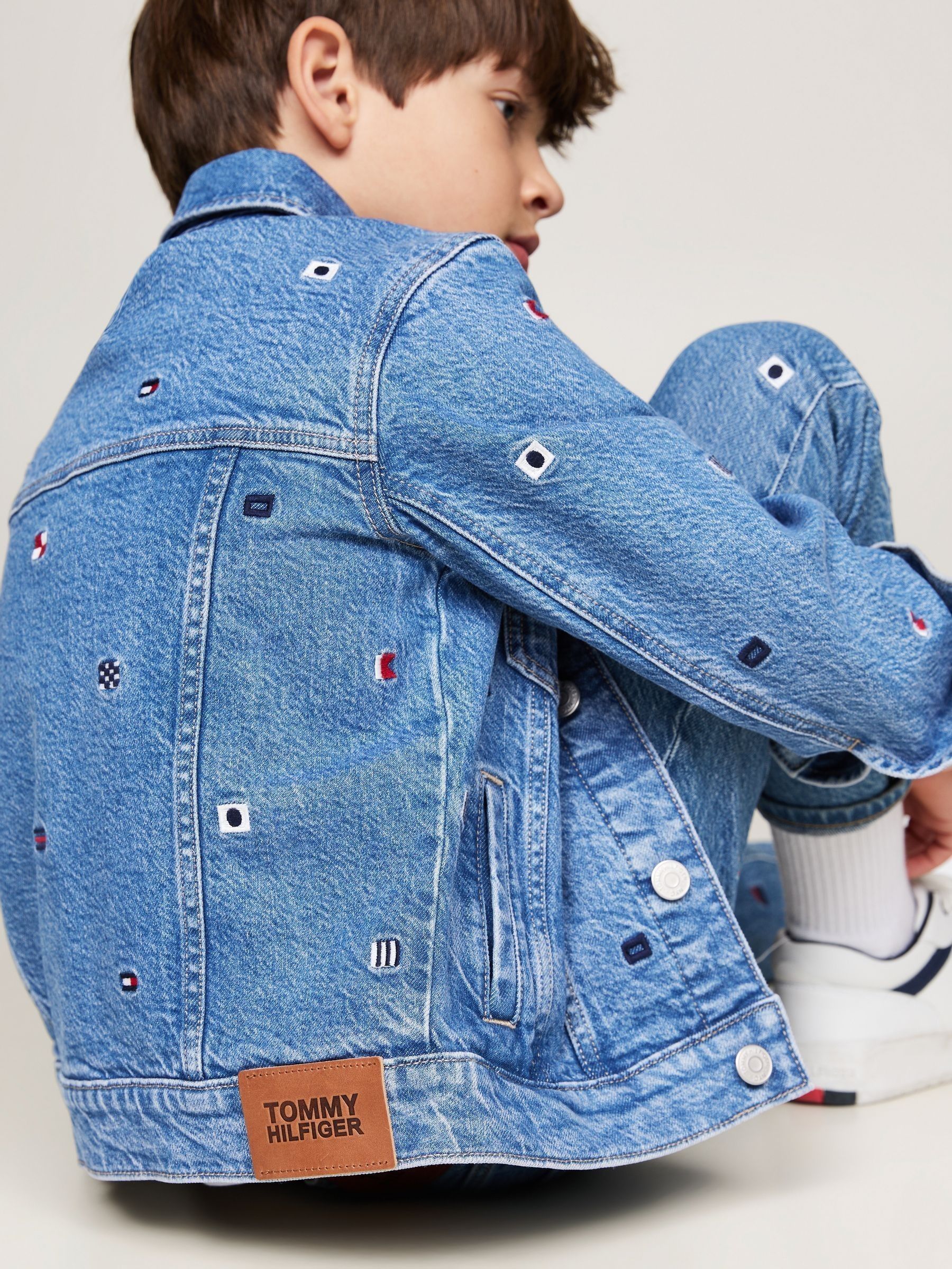 Tommy Hilfiger Boys Heritage Flag Denim Trucker Jacket in White