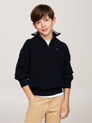Tommy Hilfiger Blue Quarter Zip Turtleneck Sweater - Image 1 of 5