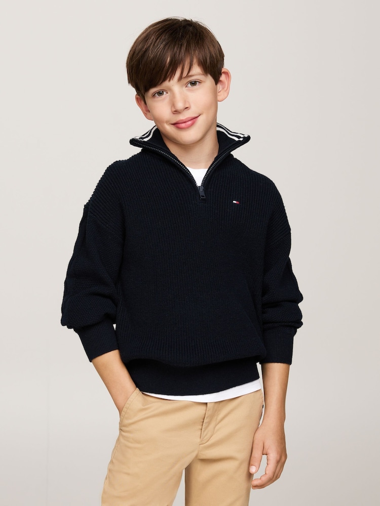 Tommy Hilfiger Blue Quarter Zip Turtleneck Sweater - Image 1 of 5