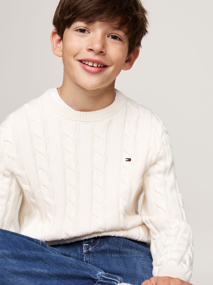 Tommy Hilfiger Cream Regular Fitessential Cable Jumper - Image 3 of 5