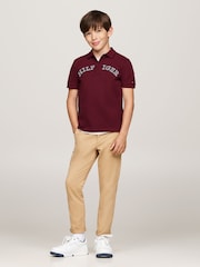 Tommy Hilfiger Burgundy Red Regular Fit Monotype Short Sleeved 100% Cotton Polo Shirt - Image 2 of 5
