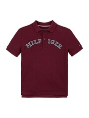 Tommy Hilfiger Burgundy Red Regular Fit Monotype Short Sleeved 100% Cotton Polo Shirt - Image 5 of 5