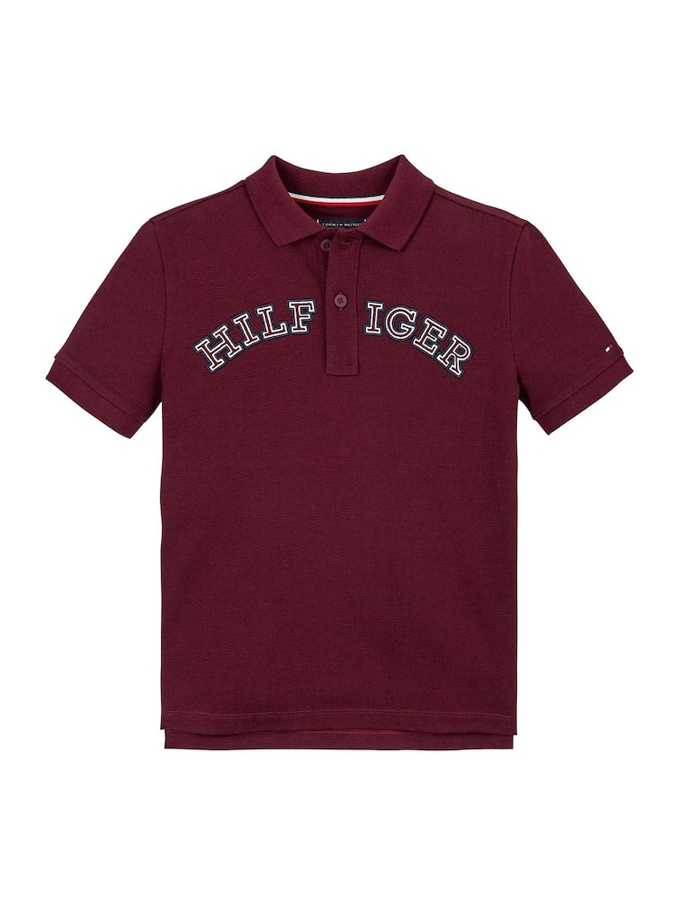Tommy Hilfiger Burgundy Red Regular Fit Monotype Short Sleeved 100% Cotton Polo Shirt - Image 5 of 5