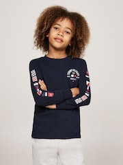 Tommy Hilfiger Blue Regular Fit Flags Embroidered Long Sleeved T-Shirt - Image 1 of 5